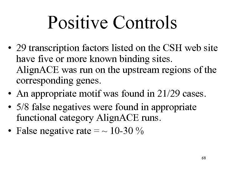 Positive Controls • 29 transcription factors listed on the CSH web site have five