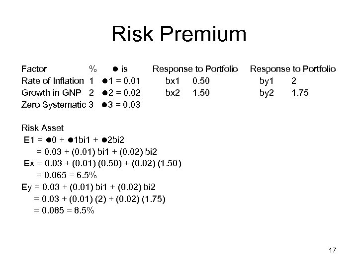 Risk Premium Factor % is Rate of Inflation 1 1 = 0. 01 Growth