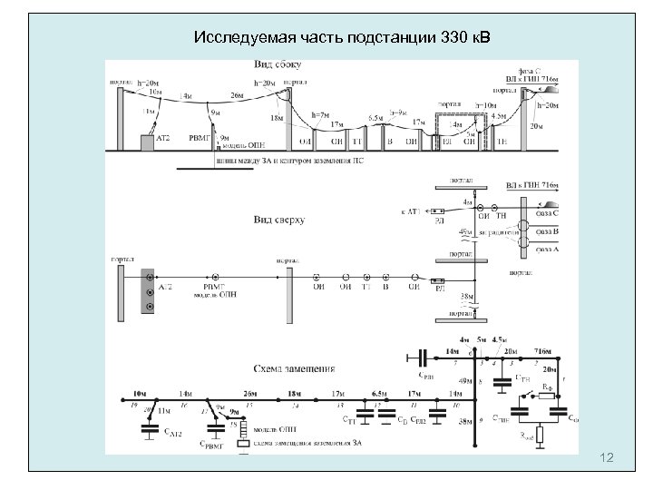 Исследуемая часть подстанции 330 к. В 12 