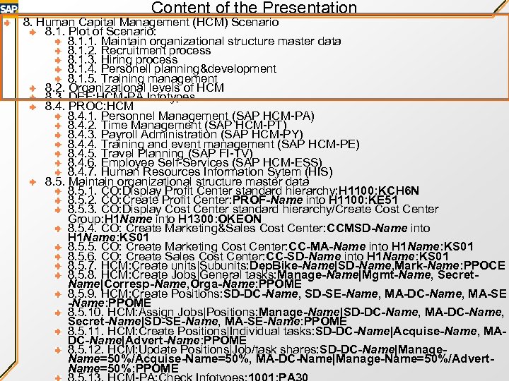 Content of the Presentation 8. Human Capital Management (HCM) Scenario 8. 1. Plot of