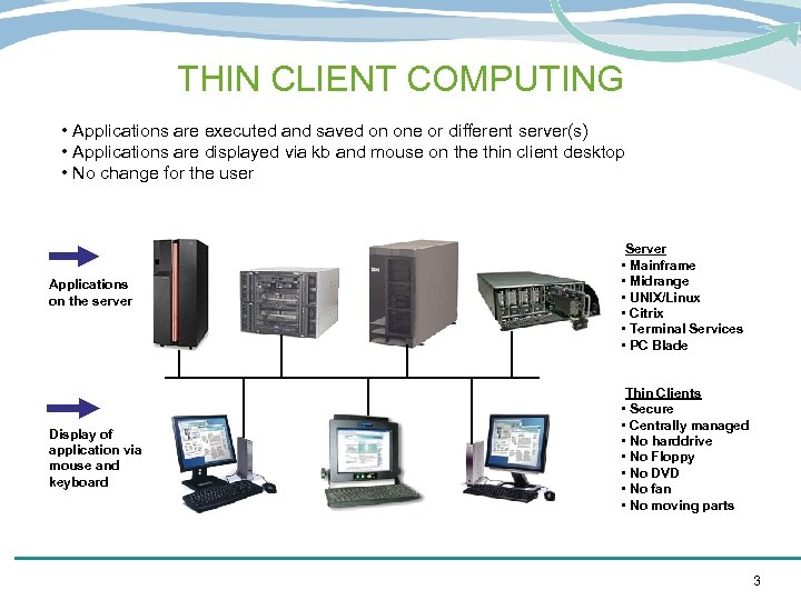 THIN CLIENT COMPUTING • Applications are executed and saved on one or different server(s)