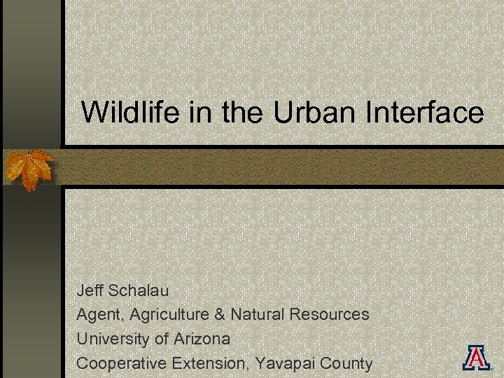 Wildlife in the Urban Interface Jeff Schalau Agent, Agriculture & Natural Resources University of