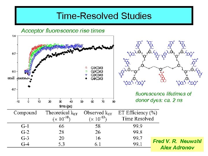 Time-Resolved Studies Acceptor fluorescence rise times fluorescence lifetimes of donor dyes: ca. 2 ns