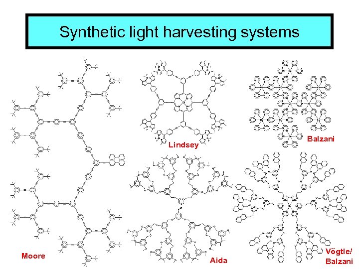 Synthetic light harvesting systems Balzani Lindsey Moore Aida Vögtle/ Balzani 