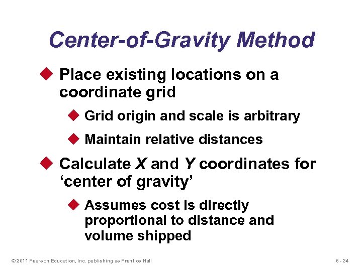 Center-of-Gravity Method u Place existing locations on a coordinate grid u Grid origin and