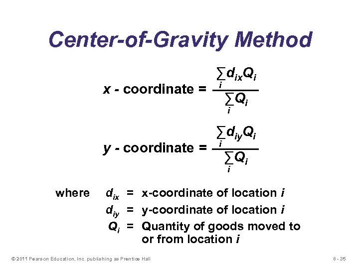 Center-of-Gravity Method x - coordinate = ∑dix. Qi i ∑Qi i y - coordinate