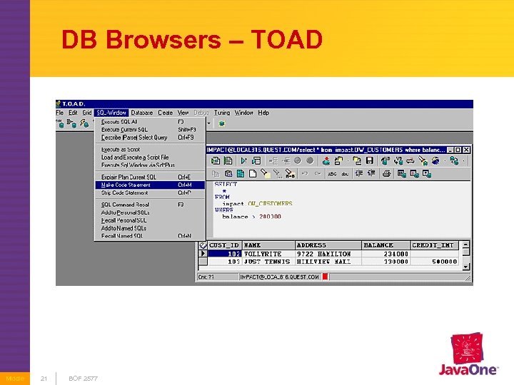 DB Browsers – TOAD Middle 21 BOF 2577 