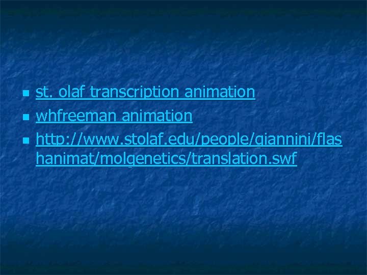 n n n st. olaf transcription animation whfreeman animation http: //www. stolaf. edu/people/giannini/flas hanimat/molgenetics/translation.