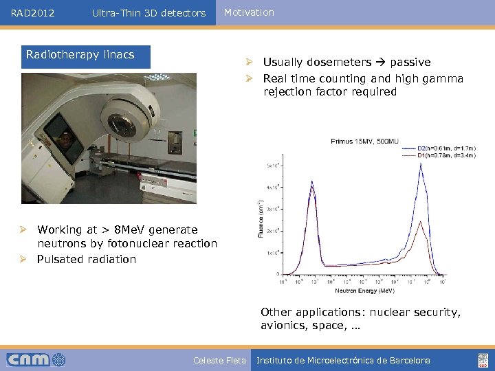 RAD 2012 Ultra-Thin 3 D detectors Radiotherapy linacs Motivation Ø Usually dosemeters passive Ø