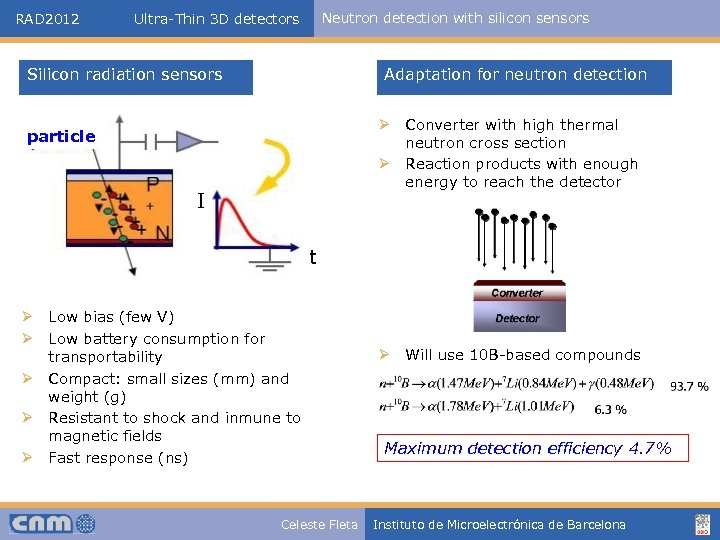 RAD 2012 Neutron detection with silicon sensors Ultra-Thin 3 D detectors Silicon radiation sensors