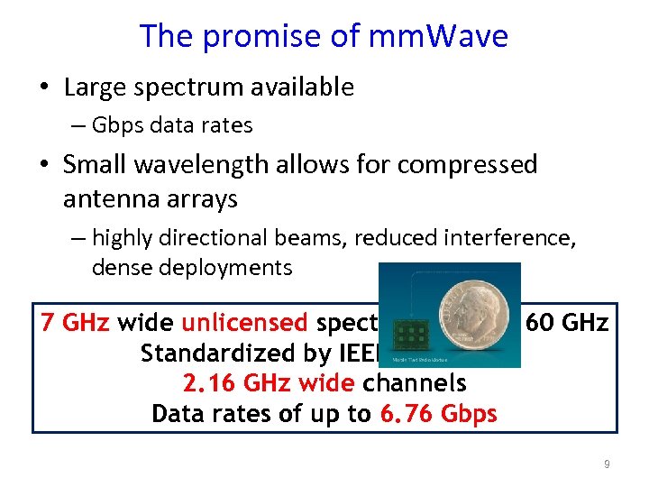 The promise of mm. Wave • Large spectrum available – Gbps data rates •