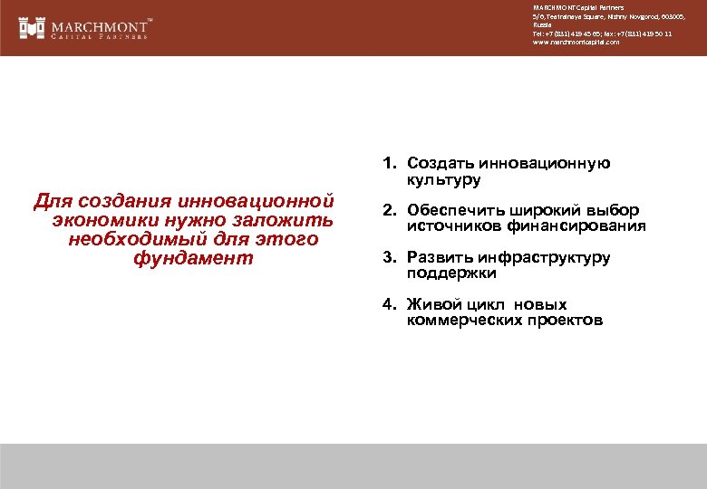 MARCHMONT Capital Partners 5/6, Teatralnaya Square, Nizhny Novgorod, 603005, Russia Tel: +7 (831) 419