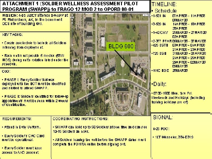 OPORD 08 -01 FRAGO 12 SOLDIER WELLNESS ASSESSMENT TIMELINE: PILOT PROGRAM (SWAPP) • Schedule