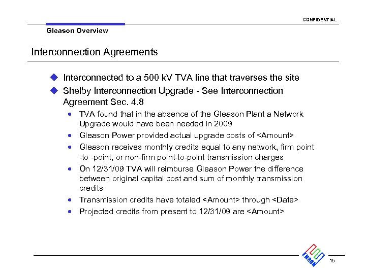 CONFIDENTIAL Gleason Overview Interconnection Agreements u Interconnected to a 500 k. V TVA line