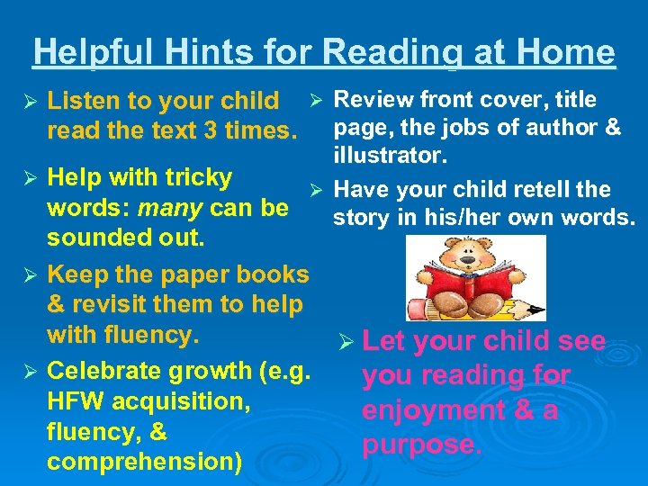 Helpful Hints for Reading at Home Review front cover, title page, the jobs of