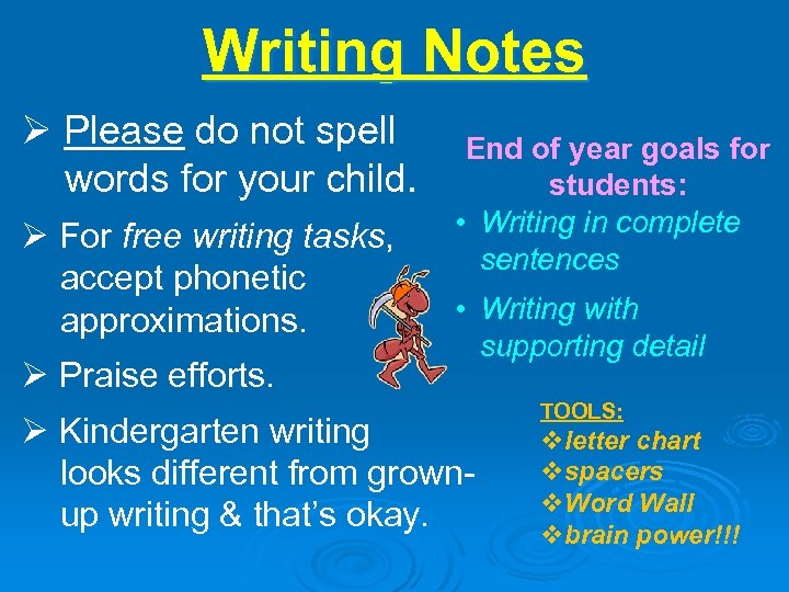 Writing Notes Ø Please do not spell words for your child. Ø For free