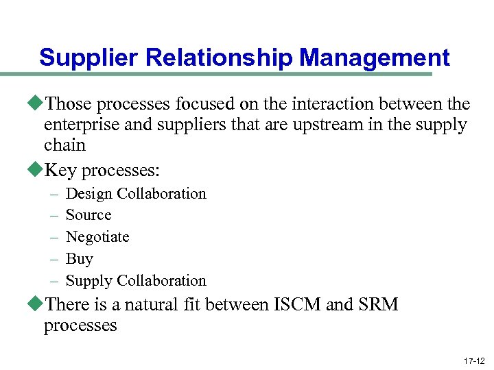 Supplier Relationship Management u. Those processes focused on the interaction between the enterprise and