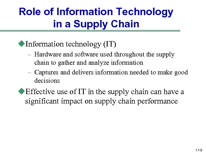 Role of Information Technology in a Supply Chain u. Information technology (IT) – Hardware