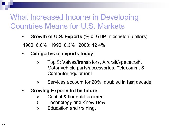 What Increased Income in Developing Countries Means for U. S. Markets § Growth of