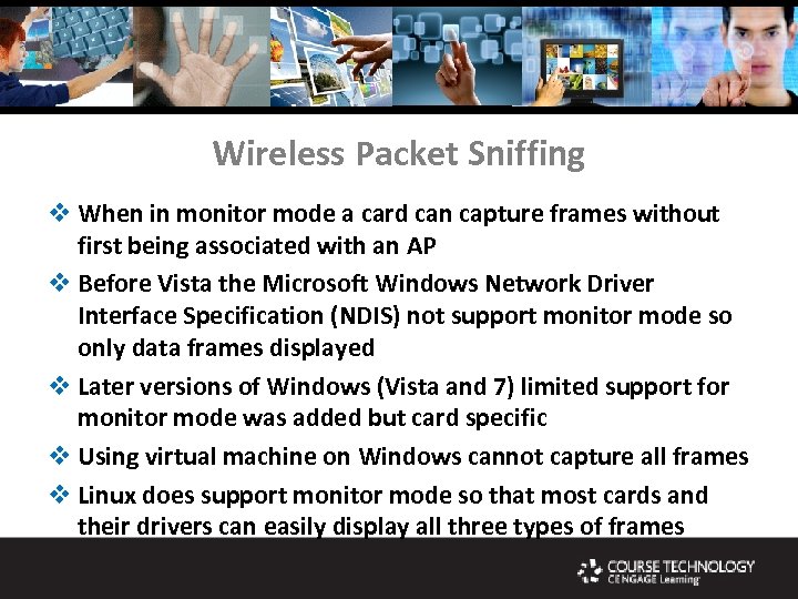 Wireless Packet Sniffing v When in monitor mode a card can capture frames without