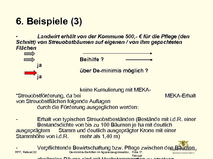 6. Beispiele (3) Landwirt erhält von der Kommune 500, - € für die Pflege