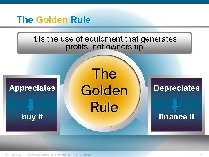 The Golden Rule It is the use of equipment that generates profits, not ownership