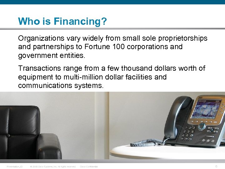 Who is Financing? Organizations vary widely from small sole proprietorships and partnerships to Fortune