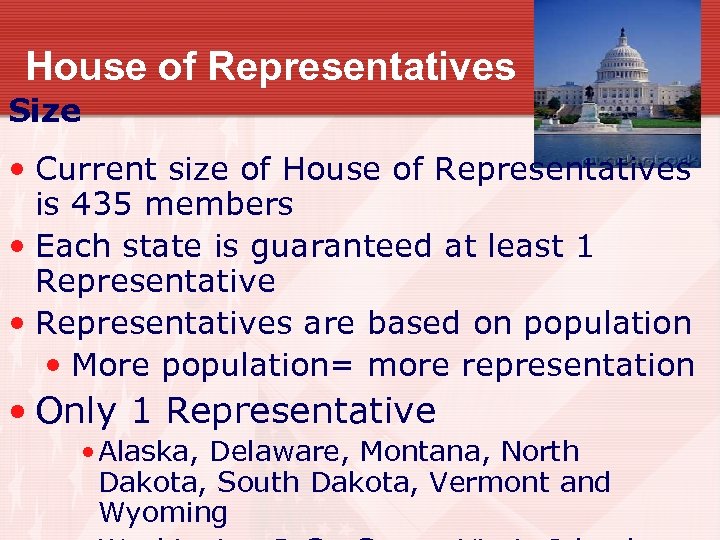 House of Representatives Size • Current size of House of Representatives is 435 members