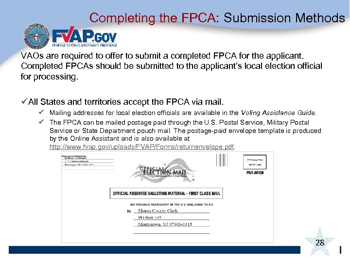 Completing the FPCA: Submission Methods VAOs are required to offer to submit a completed