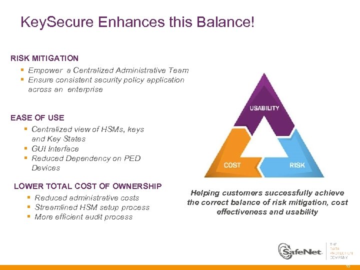 Key. Secure Enhances this Balance! RISK MITIGATION § Empower a Centralized Administrative Team §