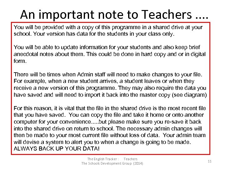 An important note to Teachers. . You will be provided with a copy of