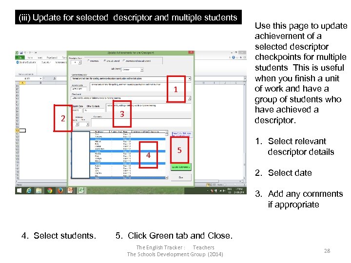 (iii) Update for selected descriptor and multiple students 1 2 3 4 5 Use