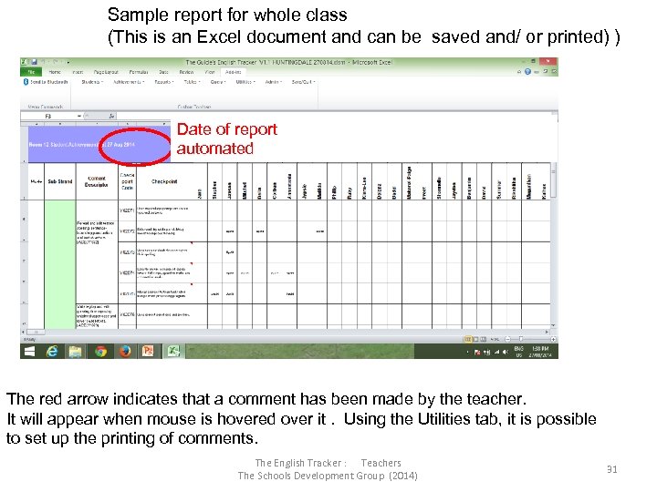 Sample report for whole class (This is an Excel document and can be saved