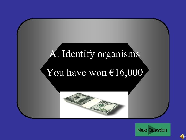 A: Identify organisms You have won € 16, 000 Next Question 