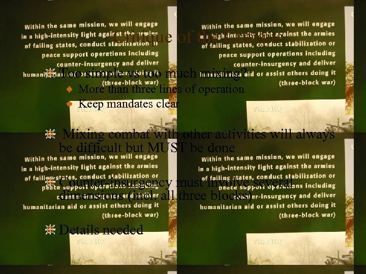 Critique of the Critique Too simple vs too much mixing? More than three lines