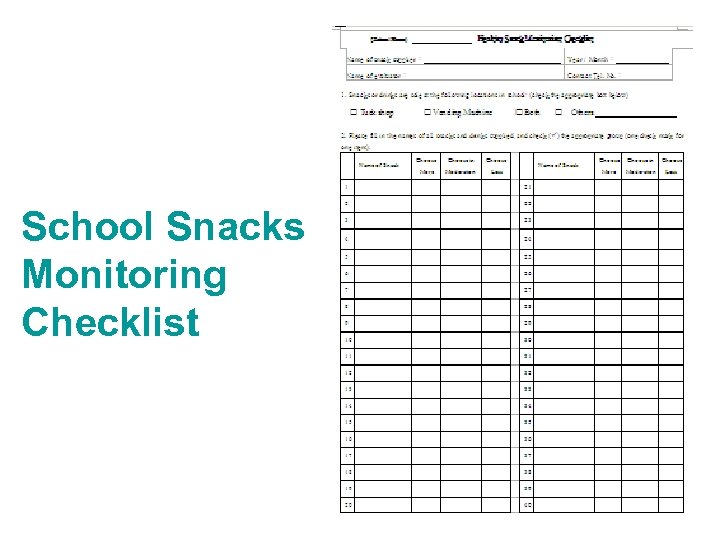 School Snacks Monitoring Checklist 