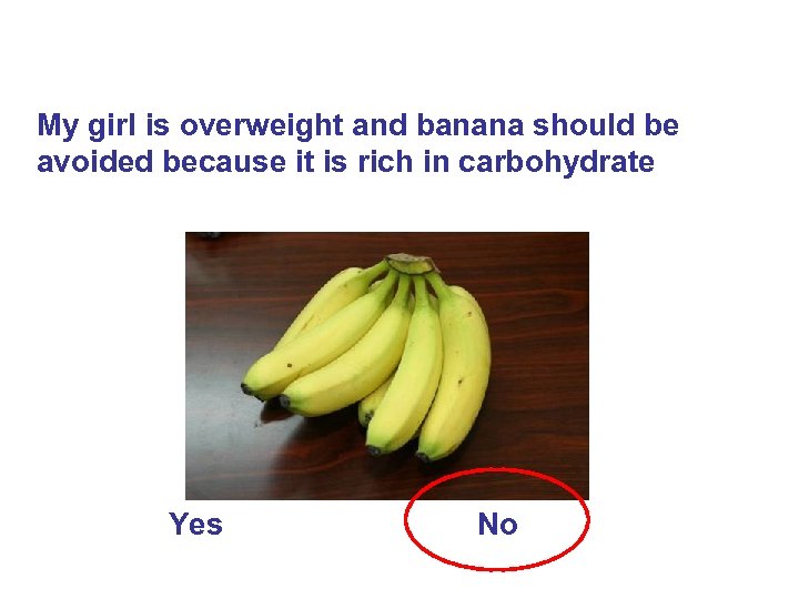 My girl is overweight and banana should be avoided because it is rich in