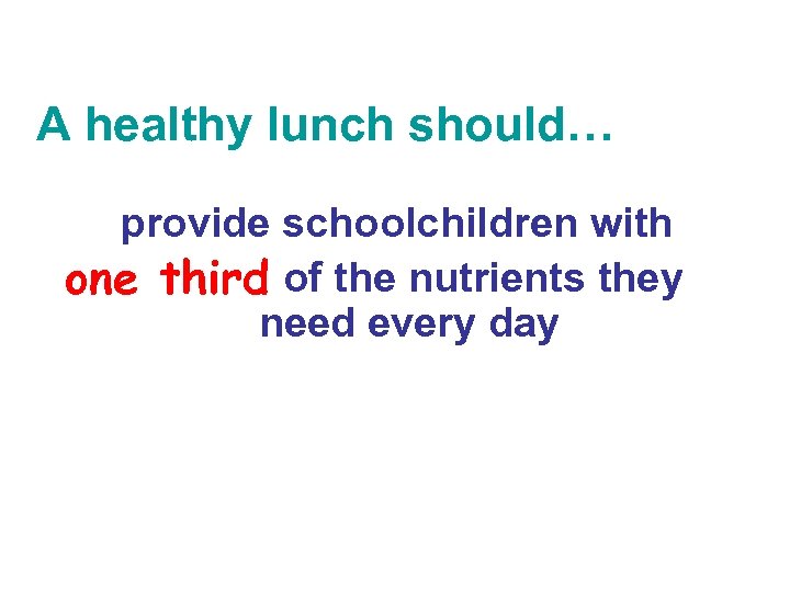 A healthy lunch should… provide schoolchildren with one third of the nutrients they need
