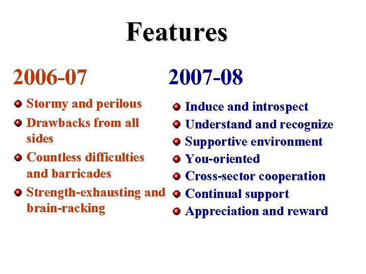 Features 2006 -07 Stormy and perilous Drawbacks from all sides Countless difficulties and barricades