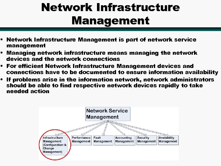 Network Infrastructure Management • Network Infrastructure Management is part of network service management •