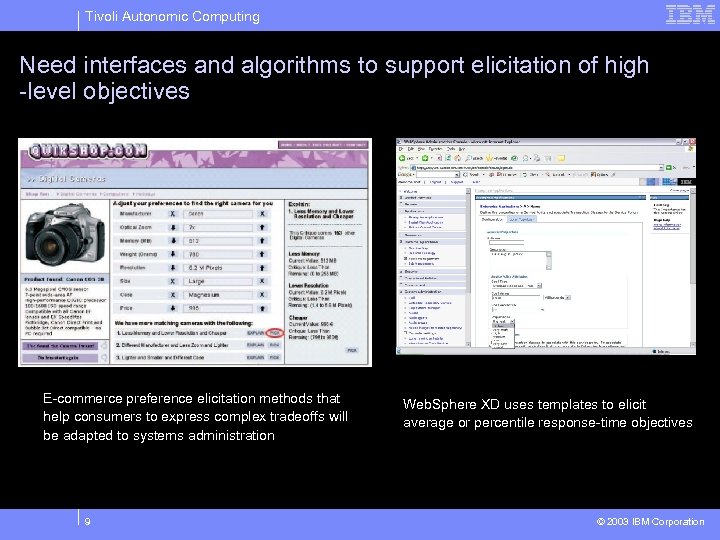 Tivoli Autonomic Computing Need interfaces and algorithms to support elicitation of high -level objectives