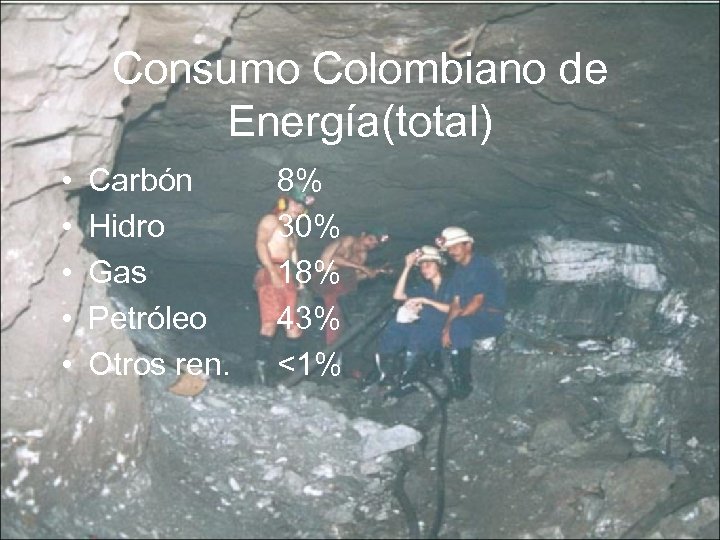 Consumo Colombiano de Energía(total) • • • Carbón Hidro Gas Petróleo Otros ren. 8%