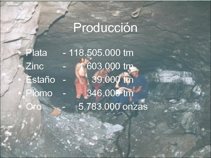 Producción • • • Plata Zinc Estaño Plomo Oro - 118. 505. 000 tm