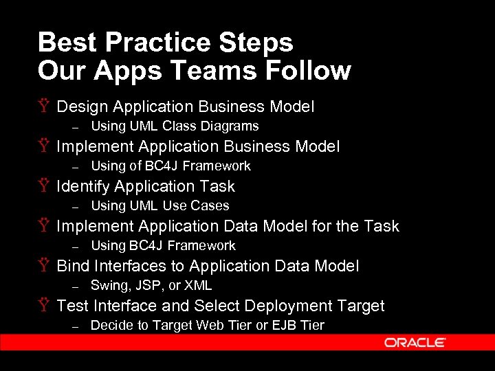 Best Practice Steps Our Apps Teams Follow Ÿ Design Application Business Model – Using