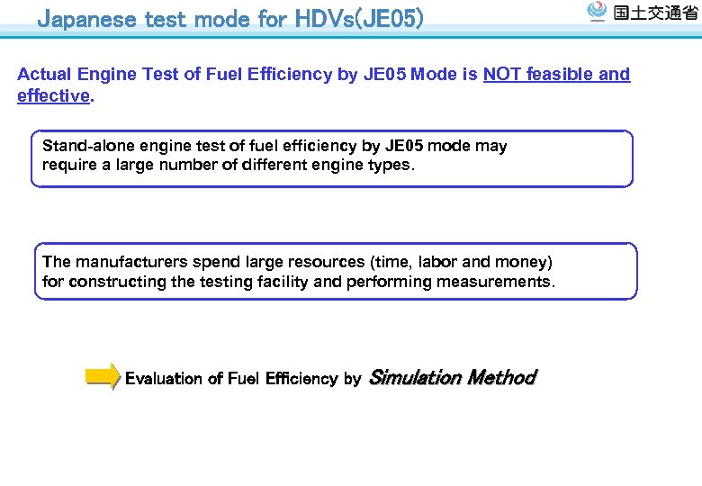 Japanese test mode for HDVs(JE 05) Actual Engine Test of Fuel Efficiency by JE