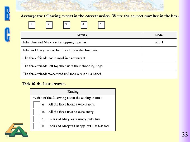 Arrange the following events in the correct order. Write the correct number in the