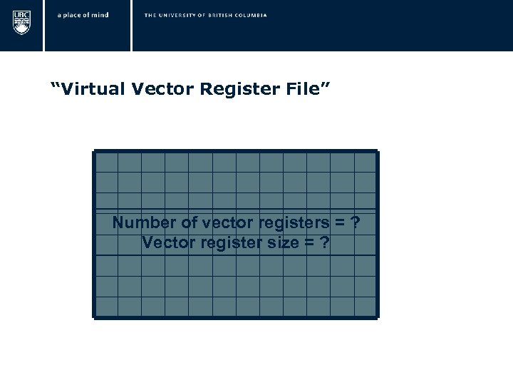  “Virtual Vector Register File” Number of vector registers = ? Vector register size