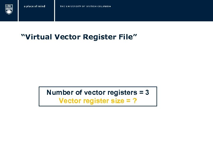  “Virtual Vector Register File” Number of vector registers = 3 Vector register size