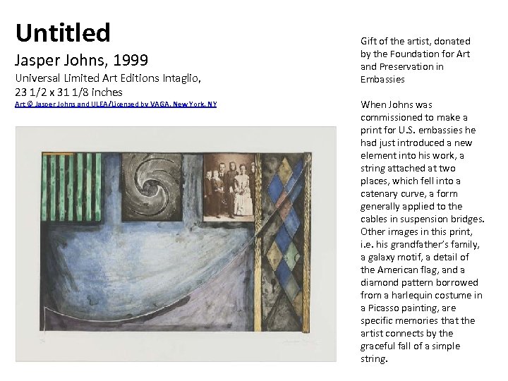 Untitled Jasper Johns, 1999 Universal Limited Art Editions Intaglio, 23 1/2 x 31 1/8