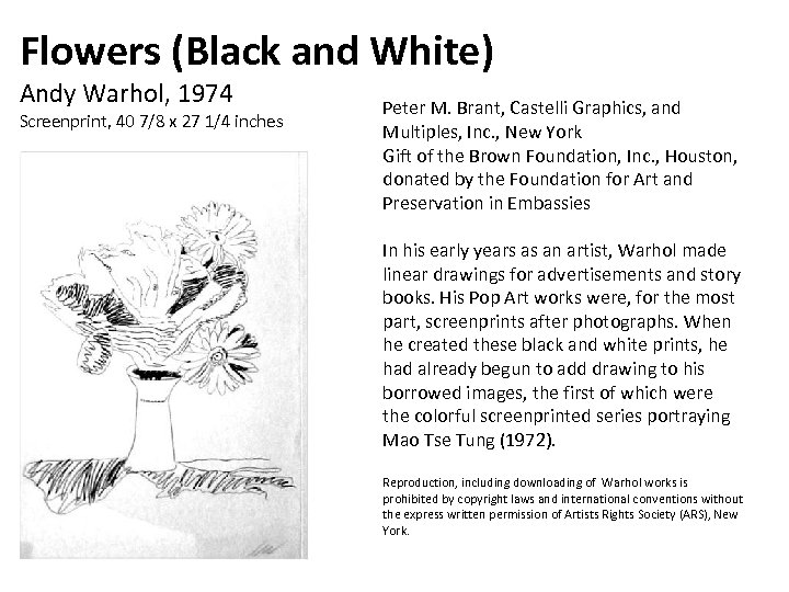 Flowers (Black and White) Andy Warhol, 1974 Screenprint, 40 7/8 x 27 1/4 inches